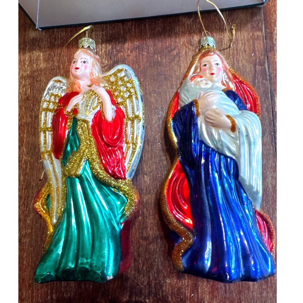 Vintage The Trimmerry Glass Angel Ornaments Set of 2 Mouth Blown Hand Crafted
